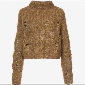 Rachel Comey Brown Mixed Thread Distressed Knit Tigris Cropped Sweater